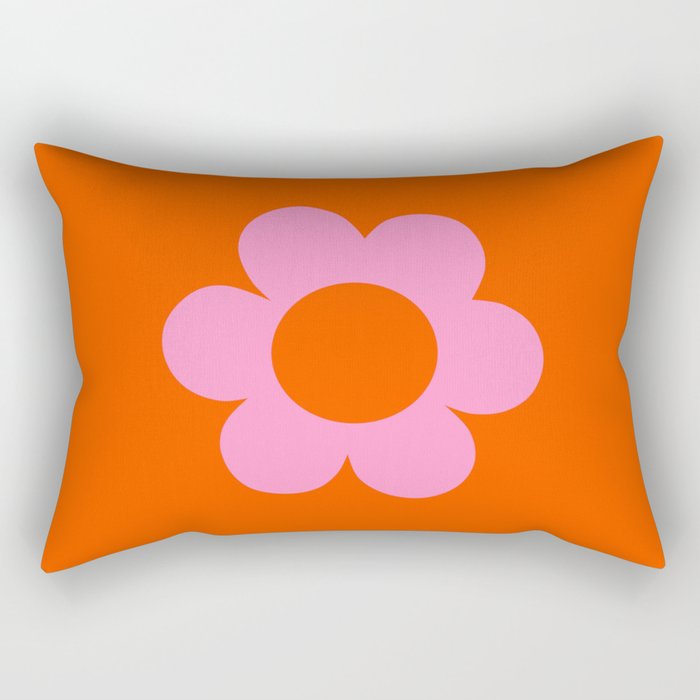 La Fleur | 01 - Retro Floral Print Orange And Pink Aesthetic Preppy Modern Abstract Flower Rectangular Pillow Gallery Image 2