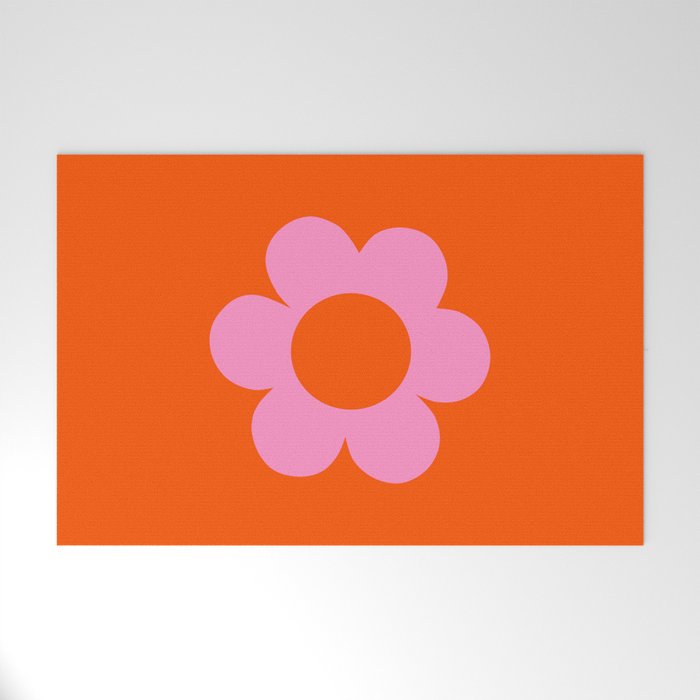 La Fleur | 01 - Retro Floral Print Orange And Pink Aesthetic Preppy Modern Abstract Flower Welcome Mat Gallery Image 1