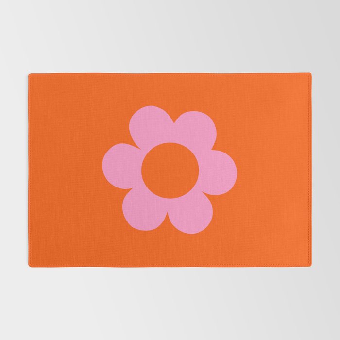 La Fleur | 01 - Retro Floral Print Orange And Pink Aesthetic Preppy Modern Abstract Flower Rug Gallery Image 2