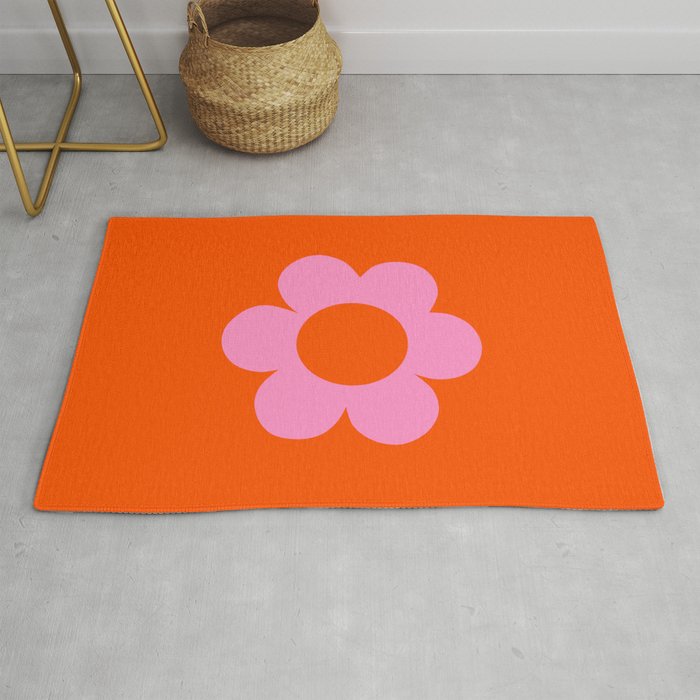 La Fleur | 01 - Retro Floral Print Orange And Pink Aesthetic Preppy Modern Abstract Flower Rug Gallery Image 1