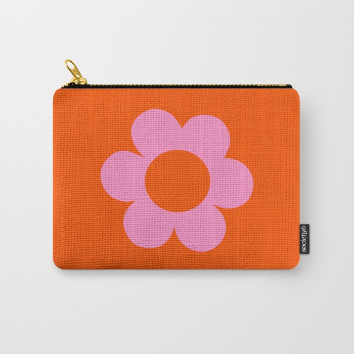 La Fleur | 01 - Retro Floral Print Orange And Pink Aesthetic Preppy Modern Abstract Flower Carry All Pouch Gallery Image 1