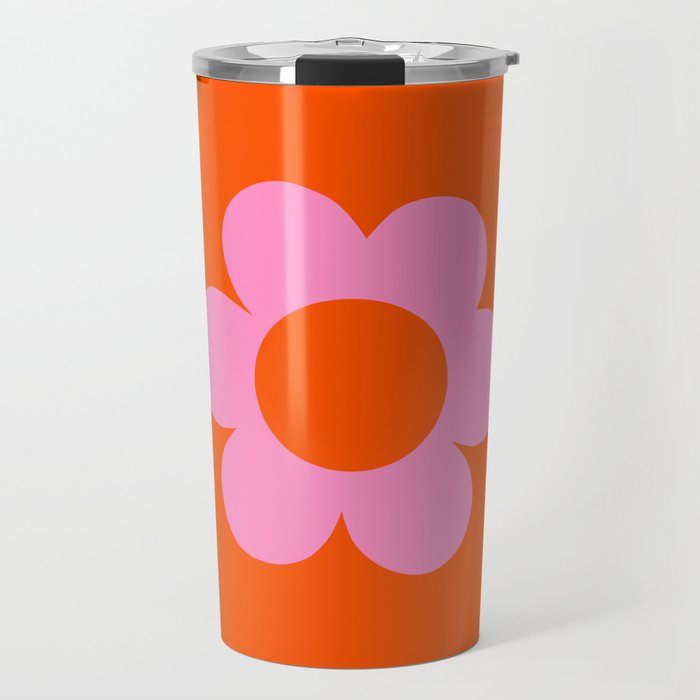 La Fleur | 01 - Retro Floral Print Orange And Pink Aesthetic Preppy Modern Abstract Flower Travel Mug Gallery Image 1
