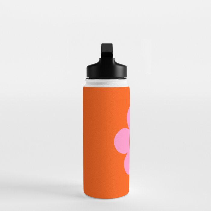 La Fleur | 01 - Retro Floral Print Orange And Pink Aesthetic Preppy Modern Abstract Flower Water Bottle Gallery Image 3