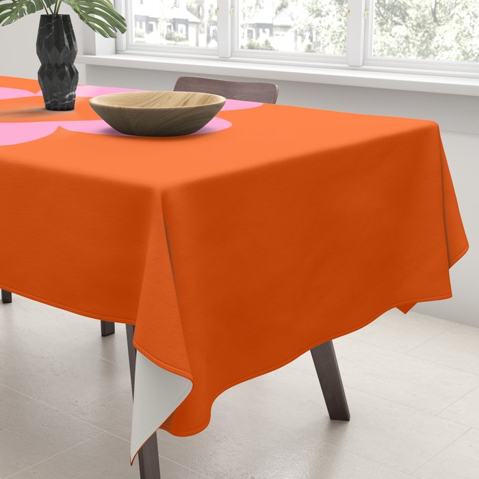 La Fleur | 01 - Retro Floral Print Orange And Pink Aesthetic Preppy Modern Abstract Flower Tablecloth Gallery Image 3