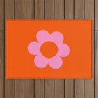 La Fleur | 01 - Retro Floral Print Orange And Pink Aesthetic Preppy Modern Abstract Flower Outdoor Rug Gallery Image 1