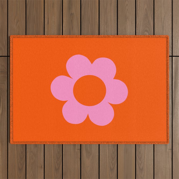 La Fleur | 01 - Retro Floral Print Orange And Pink Aesthetic Preppy Modern Abstract Flower Outdoor Rug Gallery Image 1