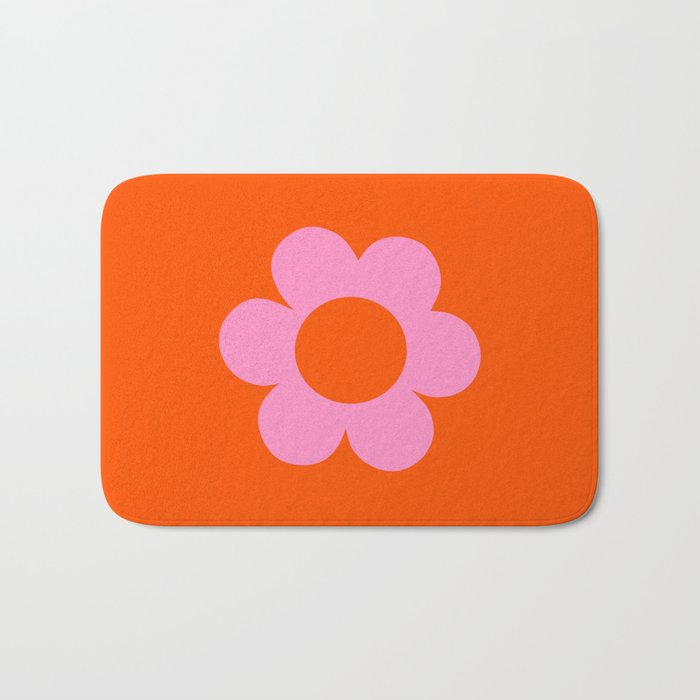 La Fleur | 01 - Retro Floral Print Orange And Pink Aesthetic Preppy Modern Abstract Flower Bath Mat Gallery Image 1
