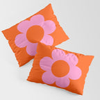 La Fleur | 01 - Retro Floral Print Orange And Pink Aesthetic Preppy Modern Abstract Flower Pillow Sham Gallery Image 3