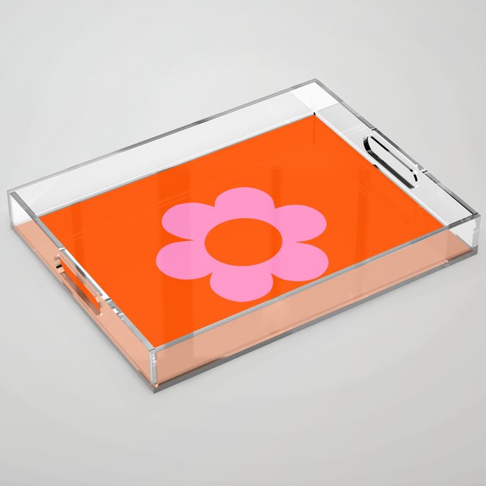 La Fleur | 01 - Retro Floral Print Orange And Pink Aesthetic Preppy Modern Abstract Flower Acrylic Tray Gallery Image 1