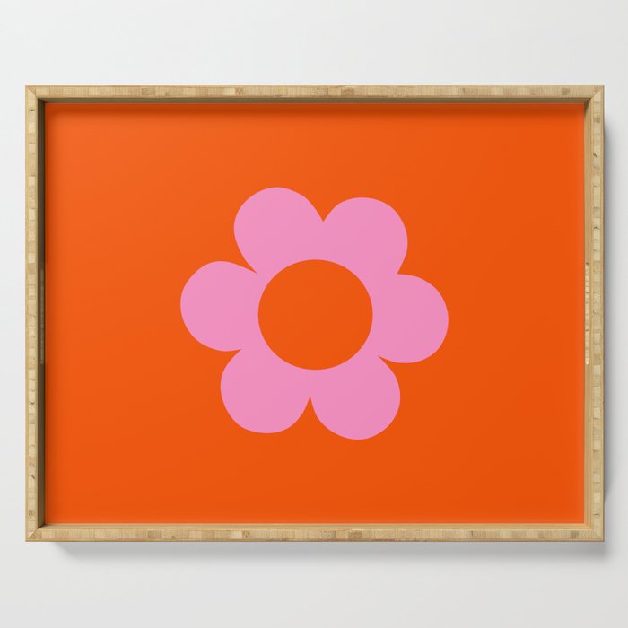 La Fleur | 01 - Retro Floral Print Orange And Pink Aesthetic Preppy Modern Abstract Flower Serving Tray Gallery Image 1