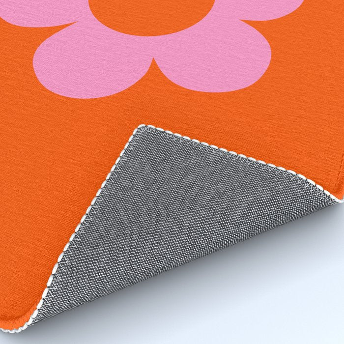 La Fleur | 01 - Retro Floral Print Orange And Pink Aesthetic Preppy Modern Abstract Flower Rug Gallery Image 4