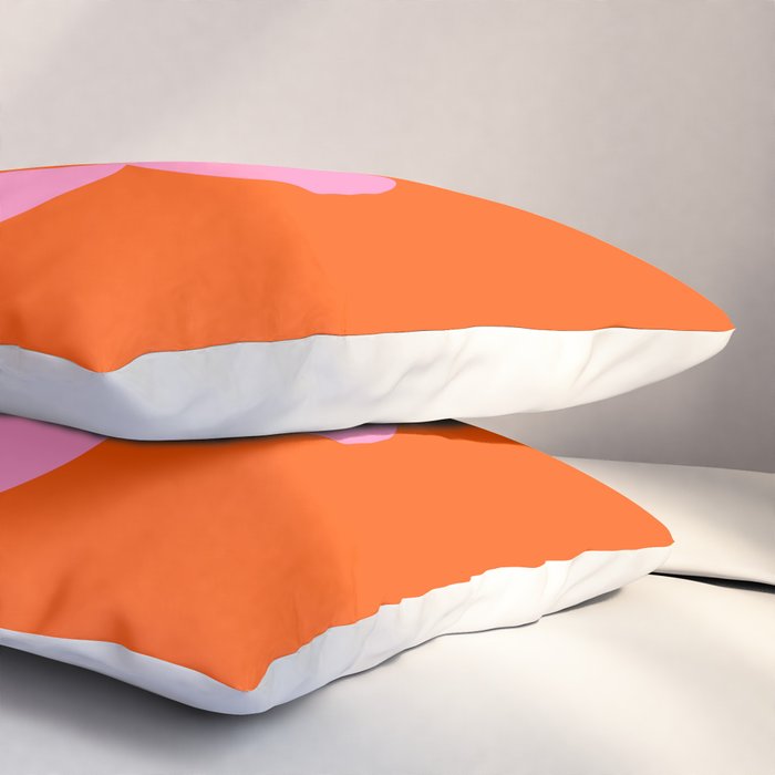 La Fleur | 01 - Retro Floral Print Orange And Pink Aesthetic Preppy Modern Abstract Flower Pillow Sham Gallery Image 3