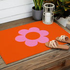 La Fleur | 01 - Retro Floral Print Orange And Pink Aesthetic Preppy Modern Abstract Flower Outdoor Rug Gallery Image 2