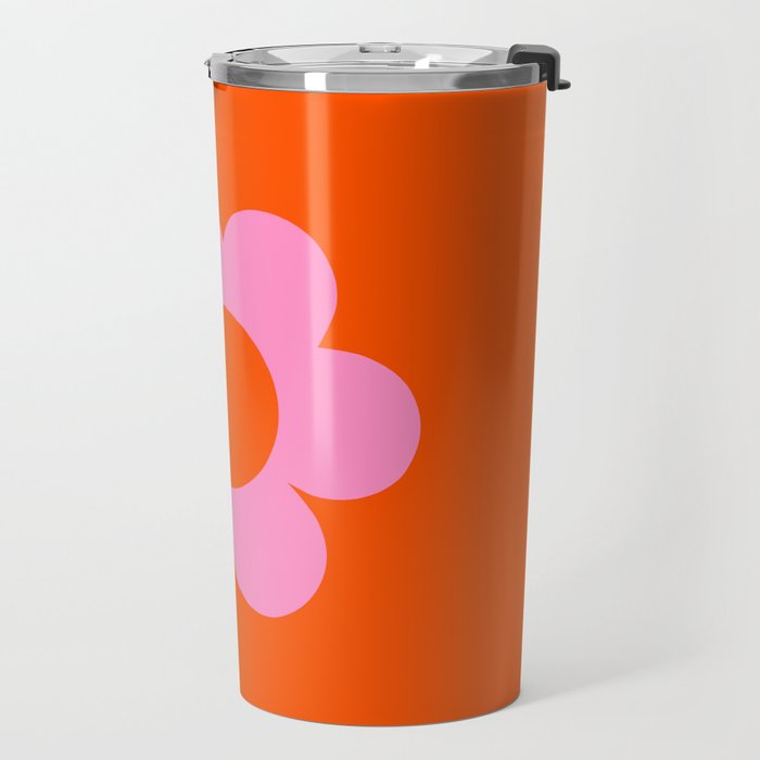 La Fleur | 01 - Retro Floral Print Orange And Pink Aesthetic Preppy Modern Abstract Flower Travel Mug Gallery Image 2