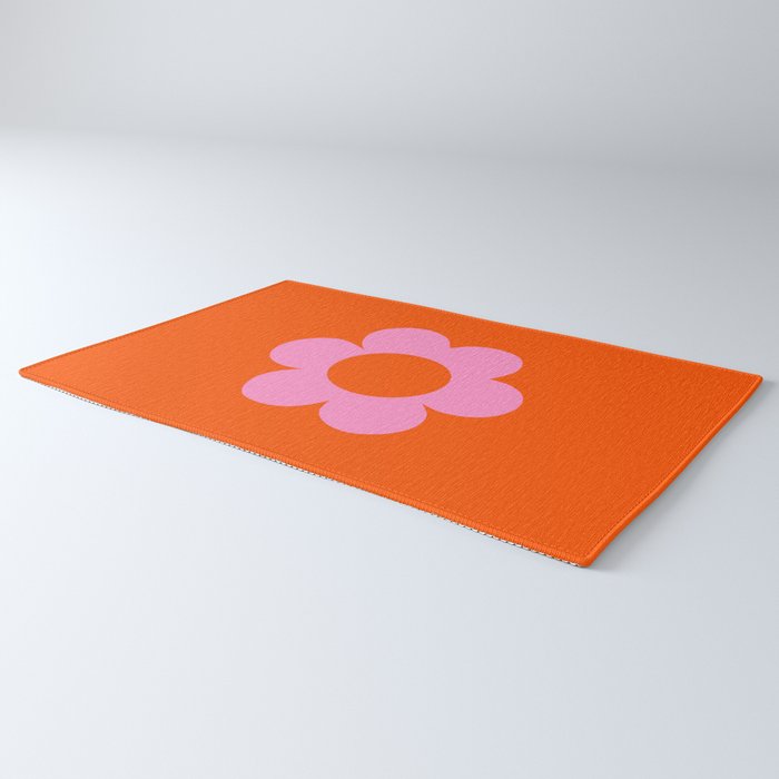 La Fleur | 01 - Retro Floral Print Orange And Pink Aesthetic Preppy Modern Abstract Flower Rug Gallery Image 3