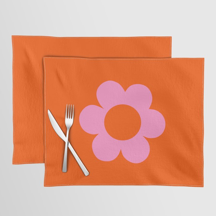 La Fleur | 01 - Retro Floral Print Orange And Pink Aesthetic Preppy Modern Abstract Flower Placemat Gallery Image 1