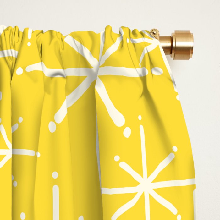 Mid Century Modern Twinkling Stars Retro Atomic Pattern in Cheerful Yellow Window Curtain Gallery Image 2