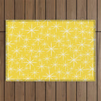 Mid Century Modern Twinkling Stars Retro Atomic Pattern in Cheerful Yellow Outdoor Rug Gallery Image 1