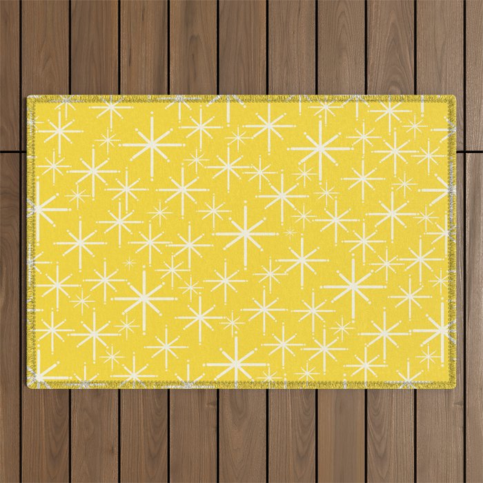 Mid Century Modern Twinkling Stars Retro Atomic Pattern in Cheerful Yellow Outdoor Rug Gallery Image 1