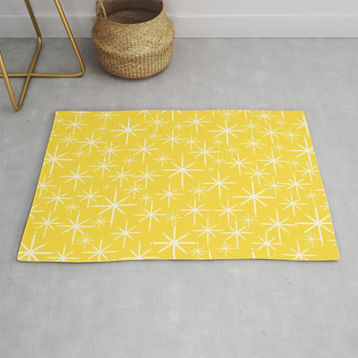 Mid Century Modern Twinkling Stars Retro Atomic Pattern in Cheerful Yellow Rug Gallery Image 1