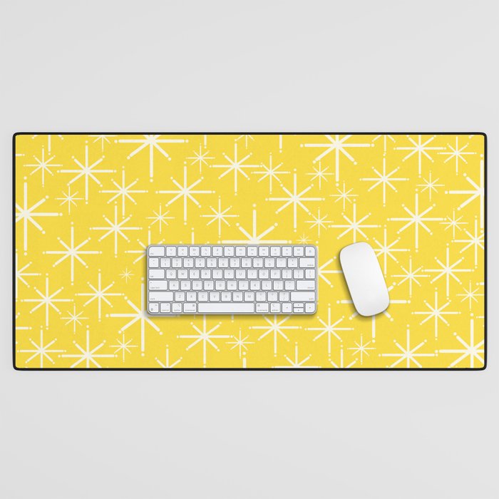 Mid Century Modern Twinkling Stars Retro Atomic Pattern in Cheerful Yellow Desk Mat Gallery Image 1