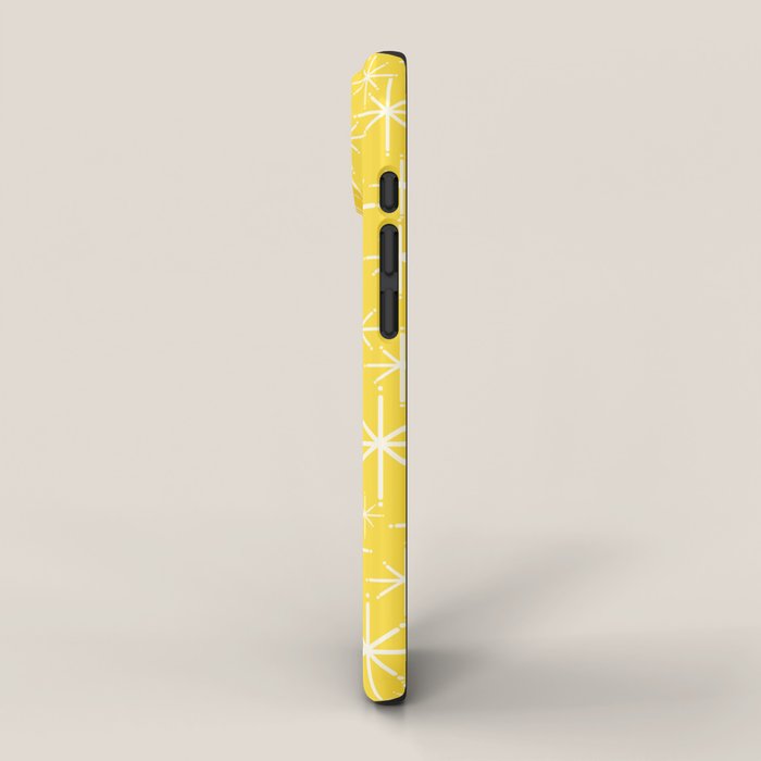 Mid Century Modern Twinkling Stars Retro Atomic Pattern in Cheerful Yellow iPhone Case Gallery Image 2