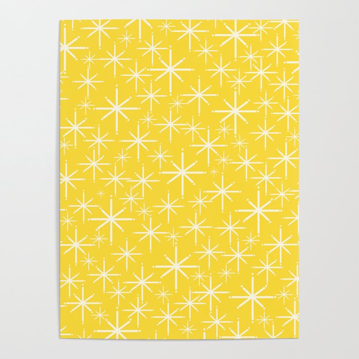 Mid Century Modern Twinkling Stars Retro Atomic Pattern in Cheerful Yellow Poster Gallery Image 4