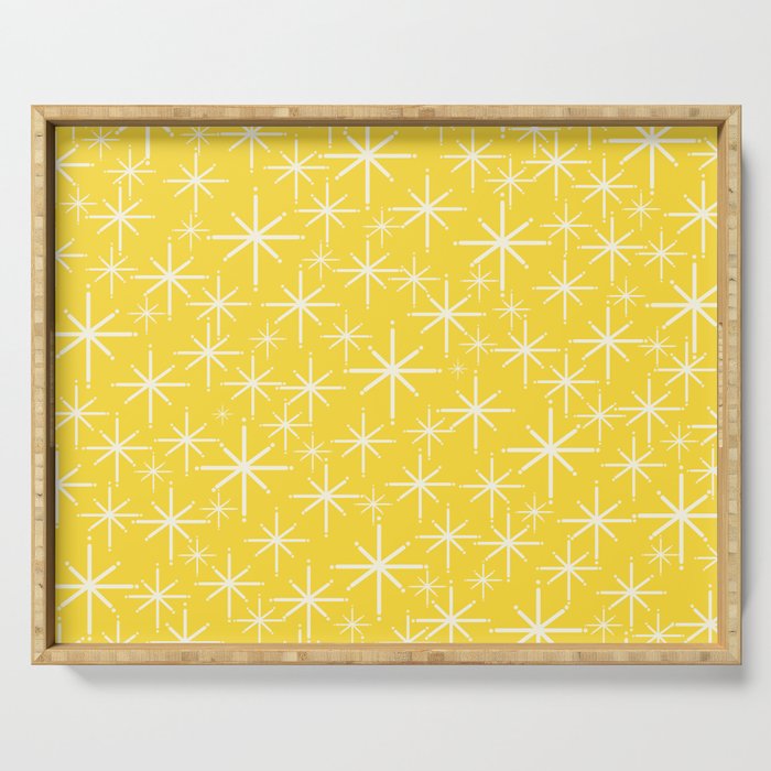 Mid Century Modern Twinkling Stars Retro Atomic Pattern in Cheerful Yellow Serving Tray Gallery Image 1