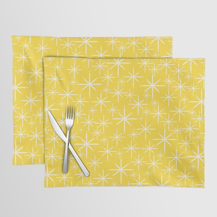 Mid Century Modern Twinkling Stars Retro Atomic Pattern in Cheerful Yellow Placemat Gallery Image 1