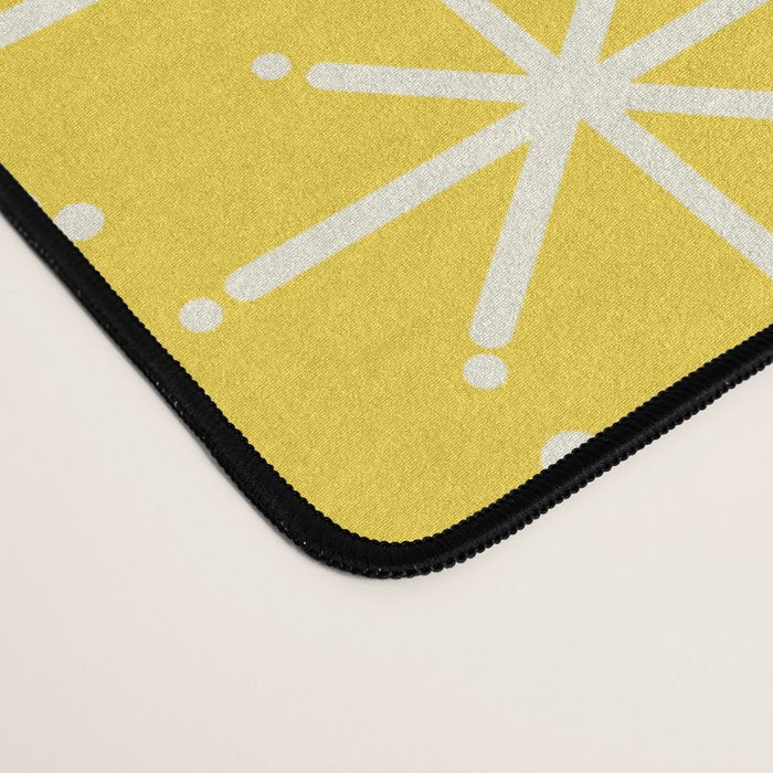 Mid Century Modern Twinkling Stars Retro Atomic Pattern in Cheerful Yellow Desk Mat Gallery Image 4
