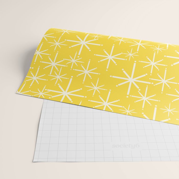 Mid Century Modern Twinkling Stars Retro Atomic Pattern in Cheerful Yellow Wrapping Paper Gallery Image 2