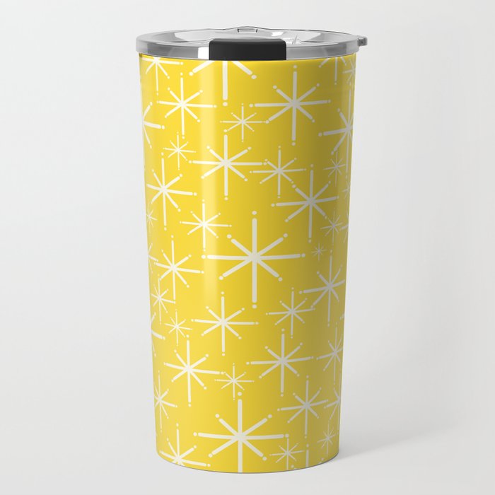 Mid Century Modern Twinkling Stars Retro Atomic Pattern in Cheerful Yellow Travel Mug Gallery Image 1