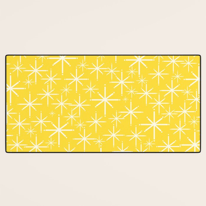 Mid Century Modern Twinkling Stars Retro Atomic Pattern in Cheerful Yellow Desk Mat Gallery Image 3