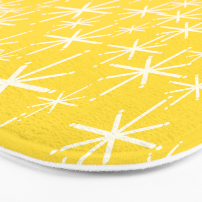Mid Century Modern Twinkling Stars Retro Atomic Pattern in Cheerful Yellow Bath Mat Gallery Image 3