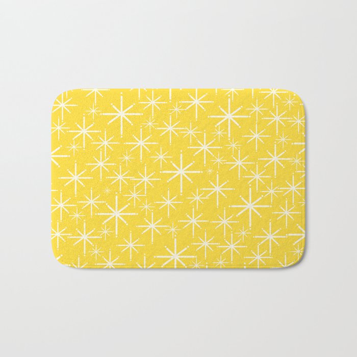Mid Century Modern Twinkling Stars Retro Atomic Pattern in Cheerful Yellow Bath Mat Gallery Image 1