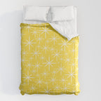 Mid Century Modern Twinkling Stars Retro Atomic Pattern in Cheerful Yellow Duvet Cover Gallery Image 6