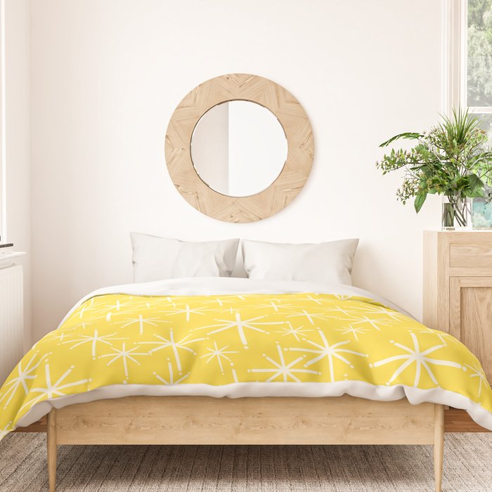 Mid Century Modern Twinkling Stars Retro Atomic Pattern in Cheerful Yellow Duvet Cover Gallery Image 3