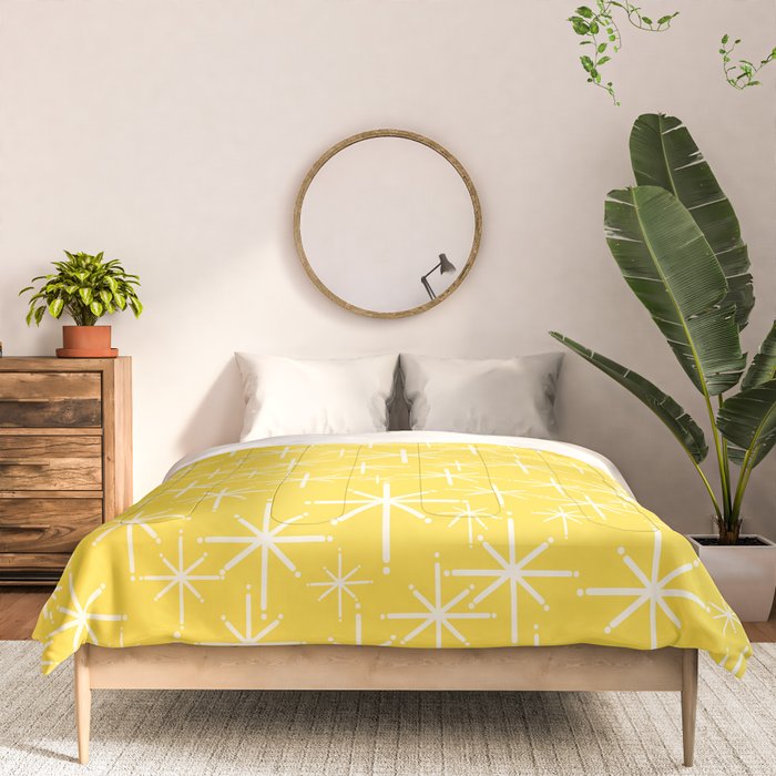 Mid Century Modern Twinkling Stars Retro Atomic Pattern in Cheerful Yellow Comforter Gallery Image 3