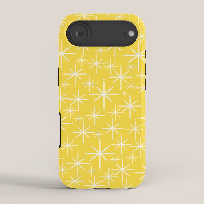 Mid Century Modern Twinkling Stars Retro Atomic Pattern in Cheerful Yellow iPhone Case Gallery Image 2