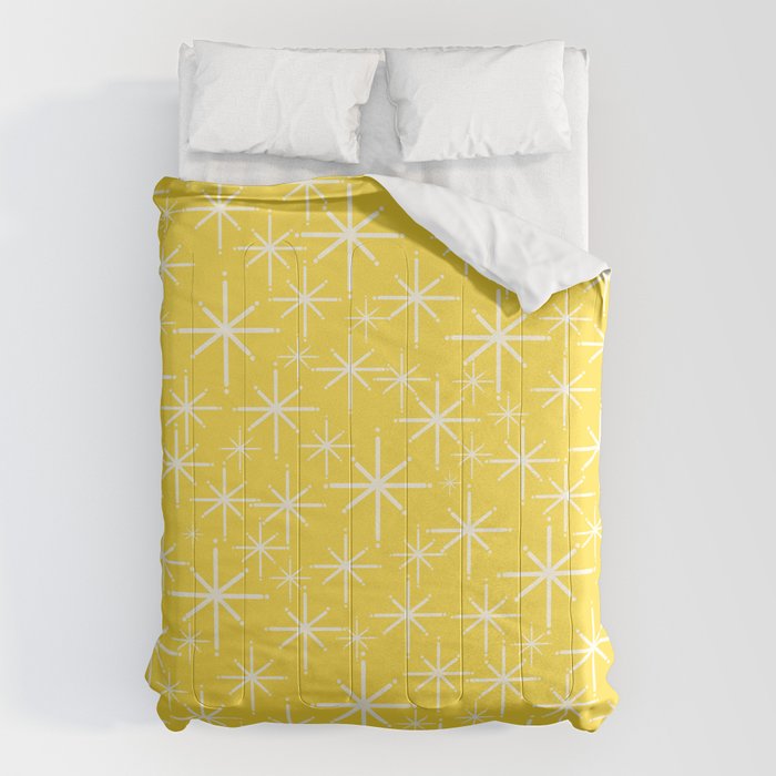 Mid Century Modern Twinkling Stars Retro Atomic Pattern in Cheerful Yellow Comforter Gallery Image 6