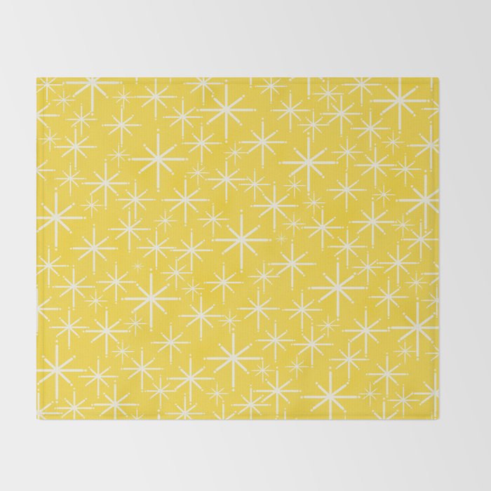 Mid Century Modern Twinkling Stars Retro Atomic Pattern in Cheerful Yellow Throw Blanket Gallery Image 2
