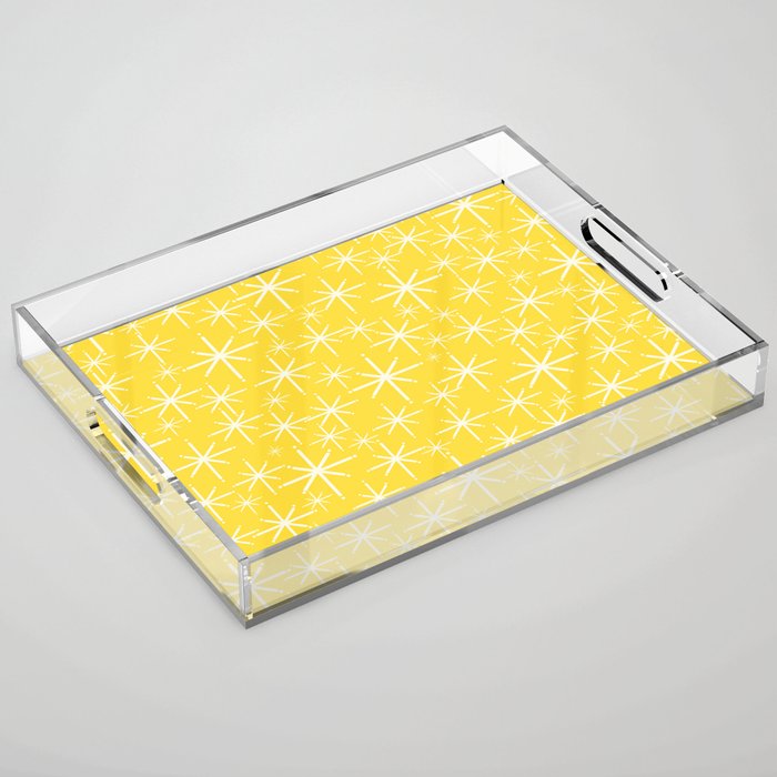 Mid Century Modern Twinkling Stars Retro Atomic Pattern in Cheerful Yellow Acrylic Tray Gallery Image 1
