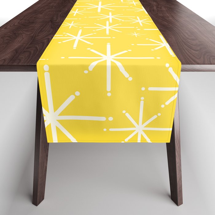 Mid Century Modern Twinkling Stars Retro Atomic Pattern in Cheerful Yellow Table Runner Gallery Image 1