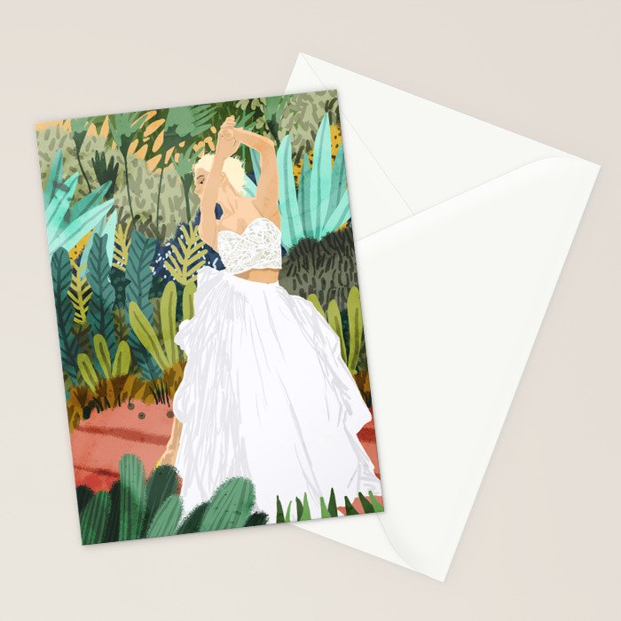 Forest Bride | Jungle Wedding Painting | Travel Solo | Blonde Woman Dancing Joy Stationery Card Gallery Image 2