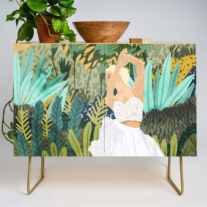 Forest Bride | Jungle Wedding Painting | Travel Solo | Blonde Woman Dancing Joy Credenza Gallery Image 1