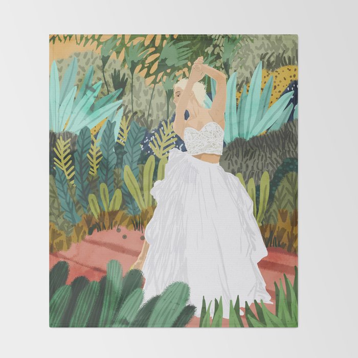 Forest Bride | Jungle Wedding Painting | Travel Solo | Blonde Woman Dancing Joy Throw Blanket Gallery Image 2