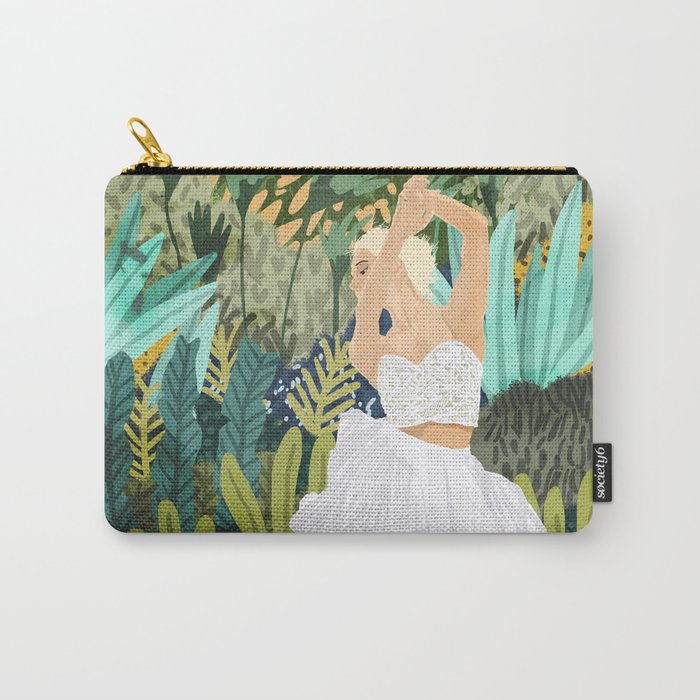 Forest Bride | Jungle Wedding Painting | Travel Solo | Blonde Woman Dancing Joy Carry All Pouch Gallery Image 1