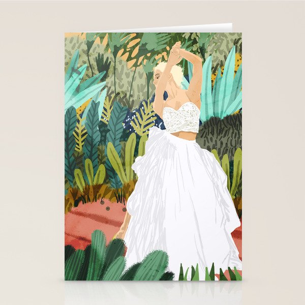 Forest Bride | Jungle Wedding Painting | Travel Solo | Blonde Woman Dancing Joy Stationery Card Gallery Image 1