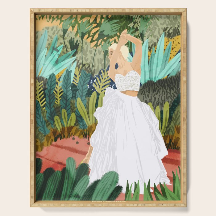 Forest Bride | Jungle Wedding Painting | Travel Solo | Blonde Woman Dancing Joy Serving Tray Gallery Image 1