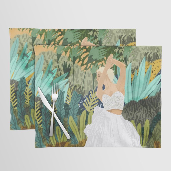 Forest Bride | Jungle Wedding Painting | Travel Solo | Blonde Woman Dancing Joy Placemat Gallery Image 1